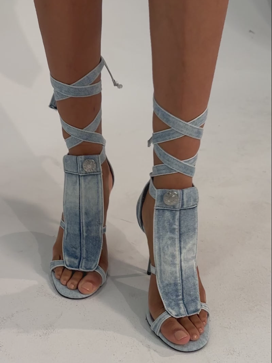 Denim Lace-Up Tare Sandals