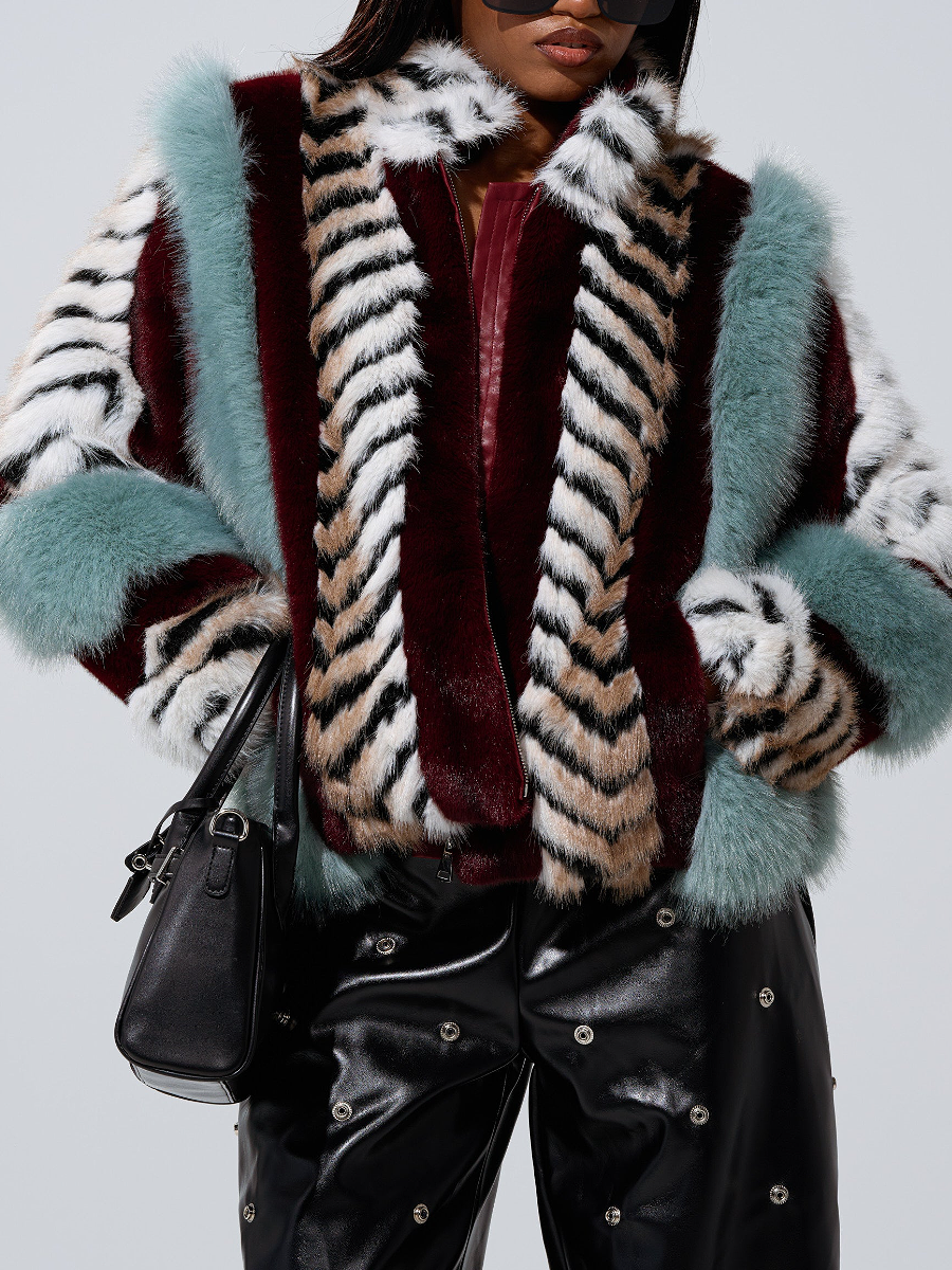 Multicolor Patchwork Plush Coat