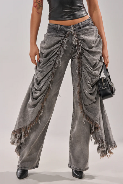 Denim Irregular Pleated Pants