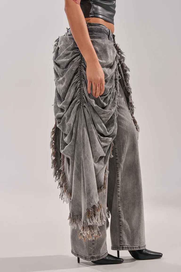 Denim Irregular Pleated Pants