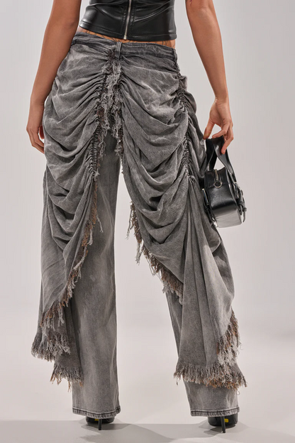 Denim Irregular Pleated Pants