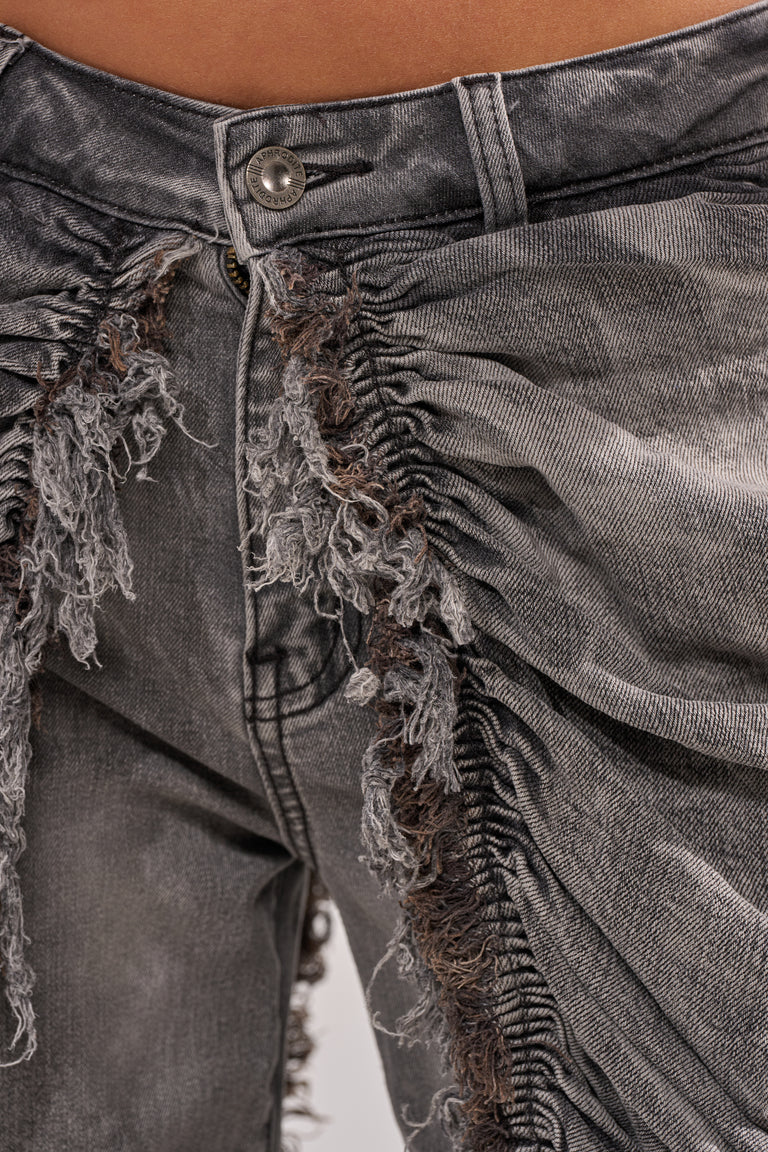 Denim Irregular Pleated Pants
