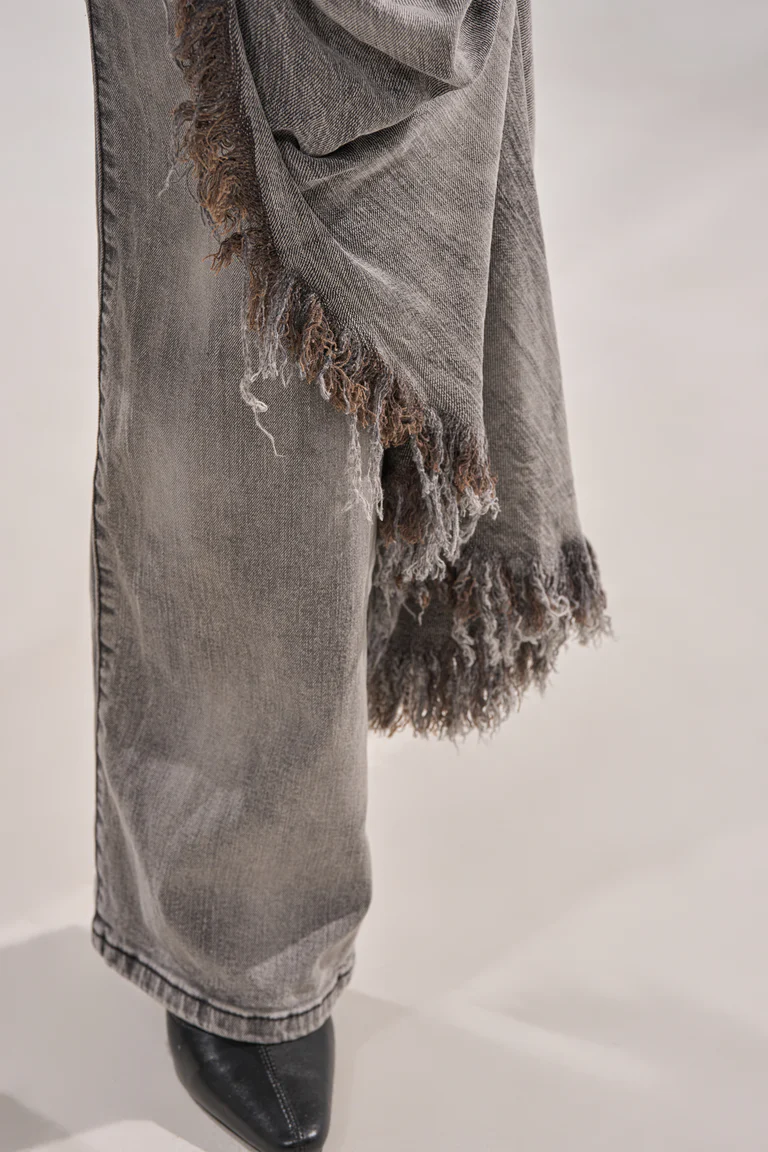 Denim Irregular Pleated Pants