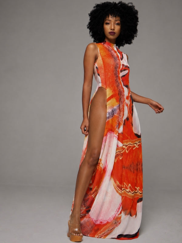 Printed Asymmetric Sleeveless Dress