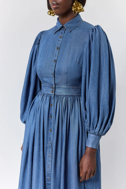 Denim Button-Front Backless Dress