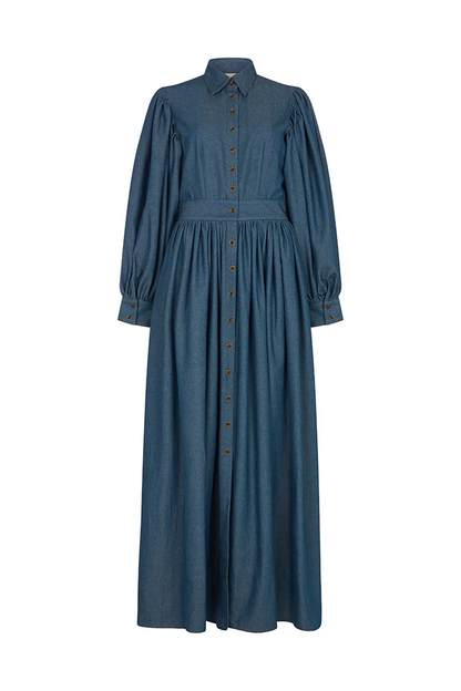 Denim Button-Front Backless Dress