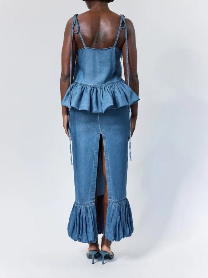 Tie Shoulder Bubble Hem Top + Ruffled Dress