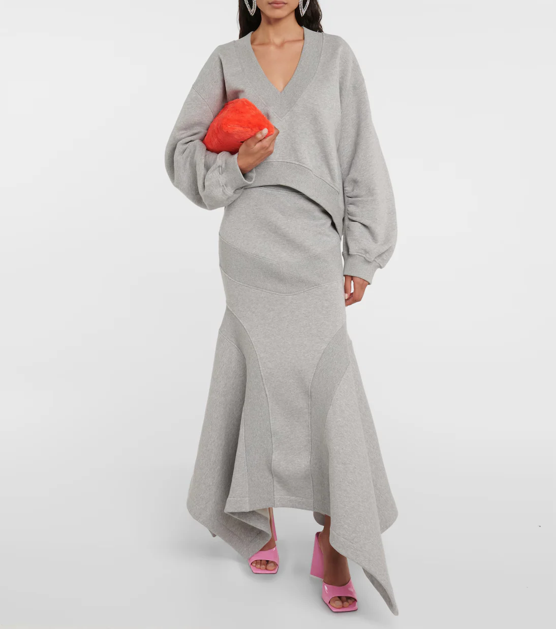Solid Color V-Neck Top Hip Skirt Set