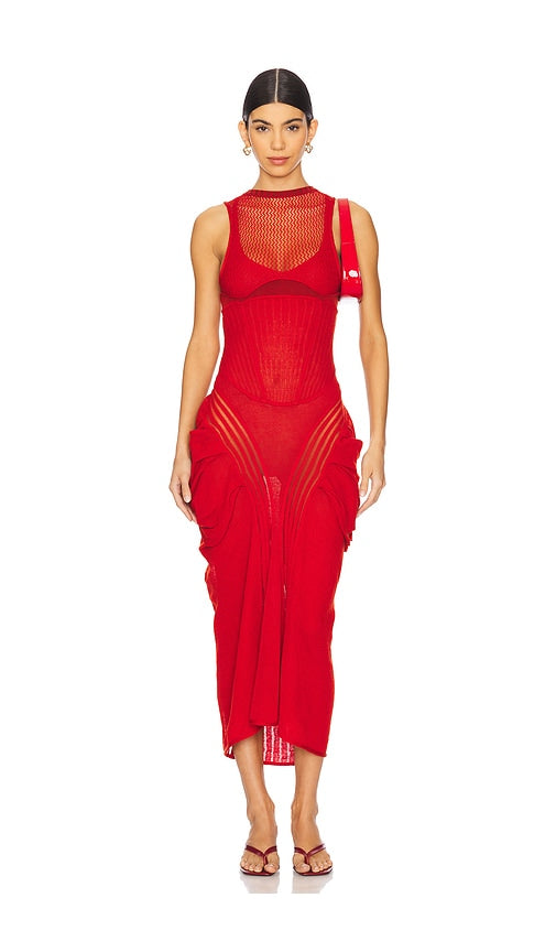 Pleated fabric maxi vest dress