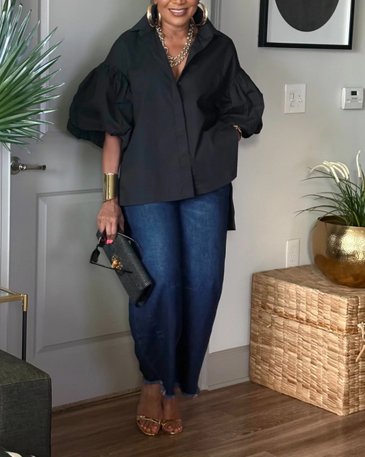 Asymmetrical puff sleeves shirt