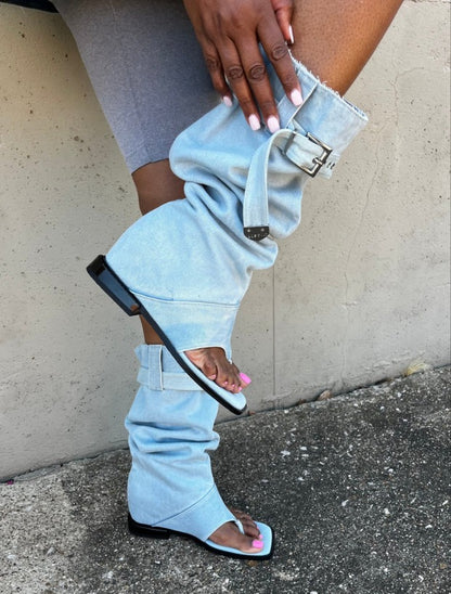Buckled Long Denim Sandal