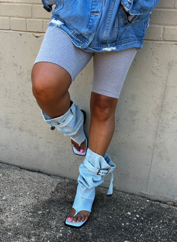 Buckled Long Denim Sandal