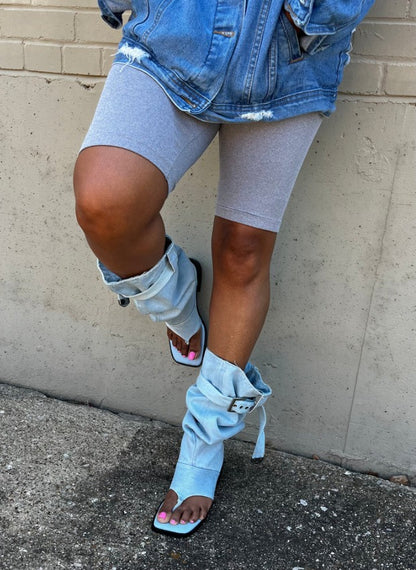 Buckled Long Denim Sandal