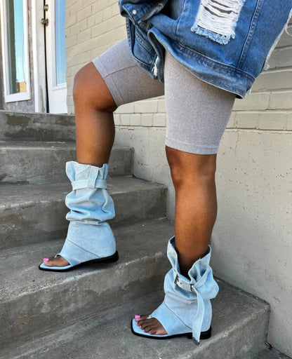 Buckled Long Denim Sandal