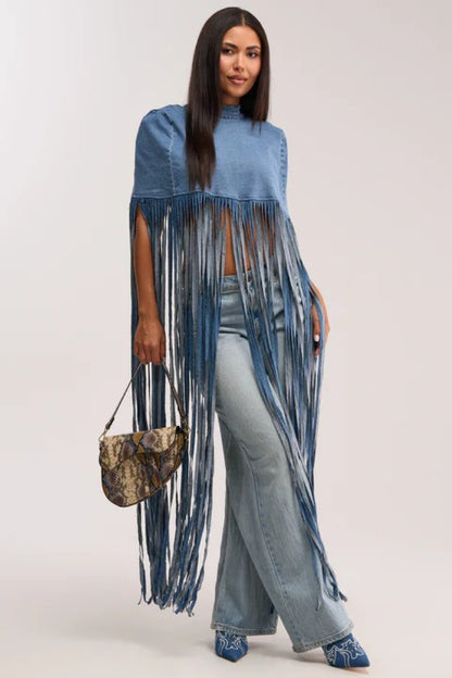 Denim Fringed Blouse