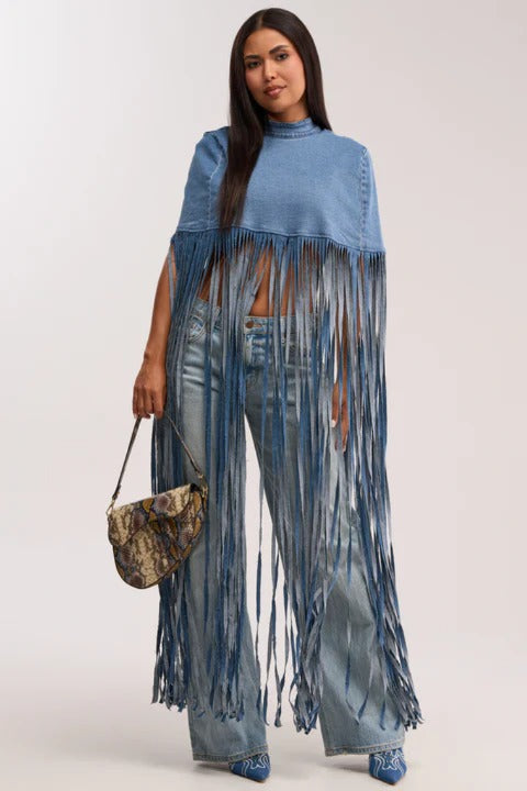 Denim Fringed Blouse
