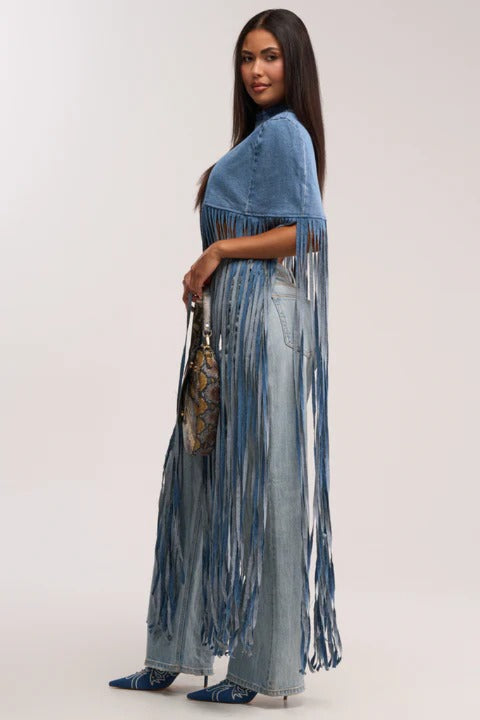 Denim Fringed Blouse