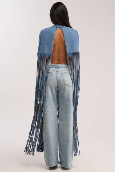 Denim Fringed Blouse