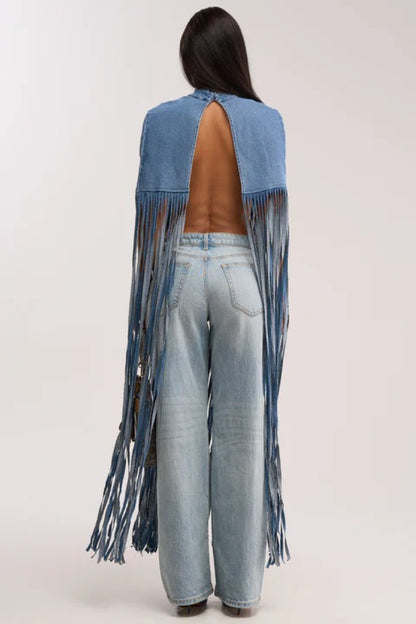 Denim Fringed Blouse