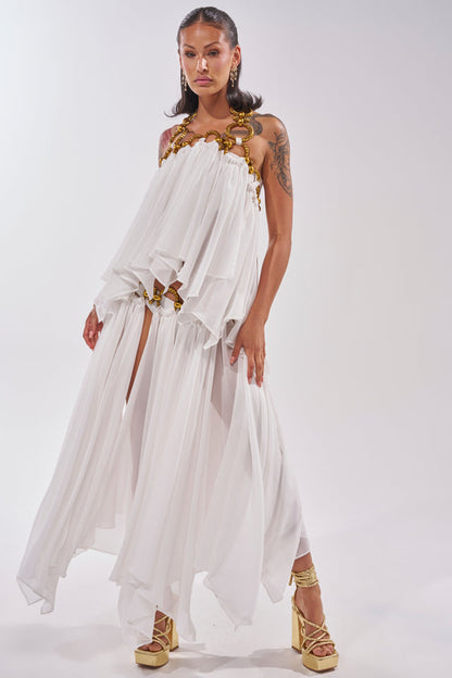 Gold chain chiffon suit