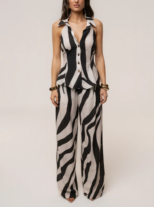 Zebra-Print Sleeveless Top + Flow Trousers
