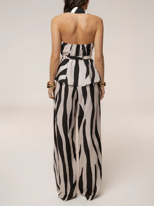 Zebra-Print Sleeveless Top + Flow Trousers