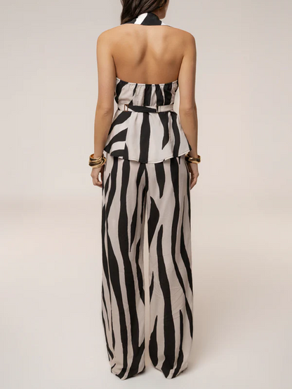 Zebra-Print Sleeveless Top + Flow Trousers