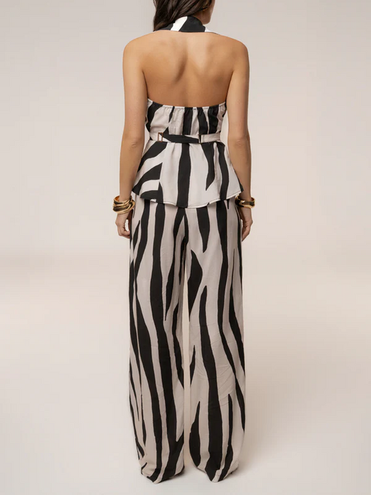 Zebra-Print Sleeveless Top + Flow Trousers