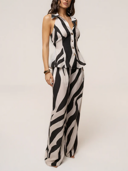 Zebra-Print Sleeveless Top + Flow Trousers