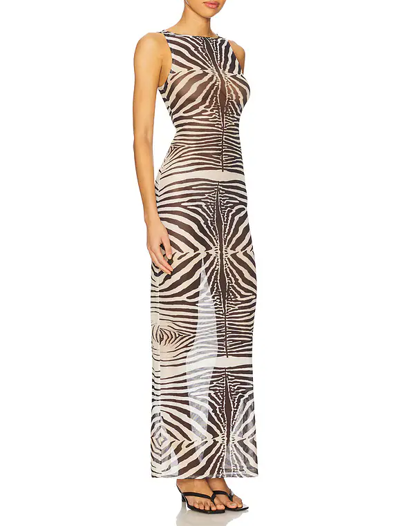 Zebra-Print Sleeveless Maxi Dress