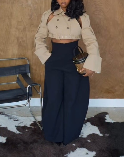 Double-Breasted Cropped Trench Jacket