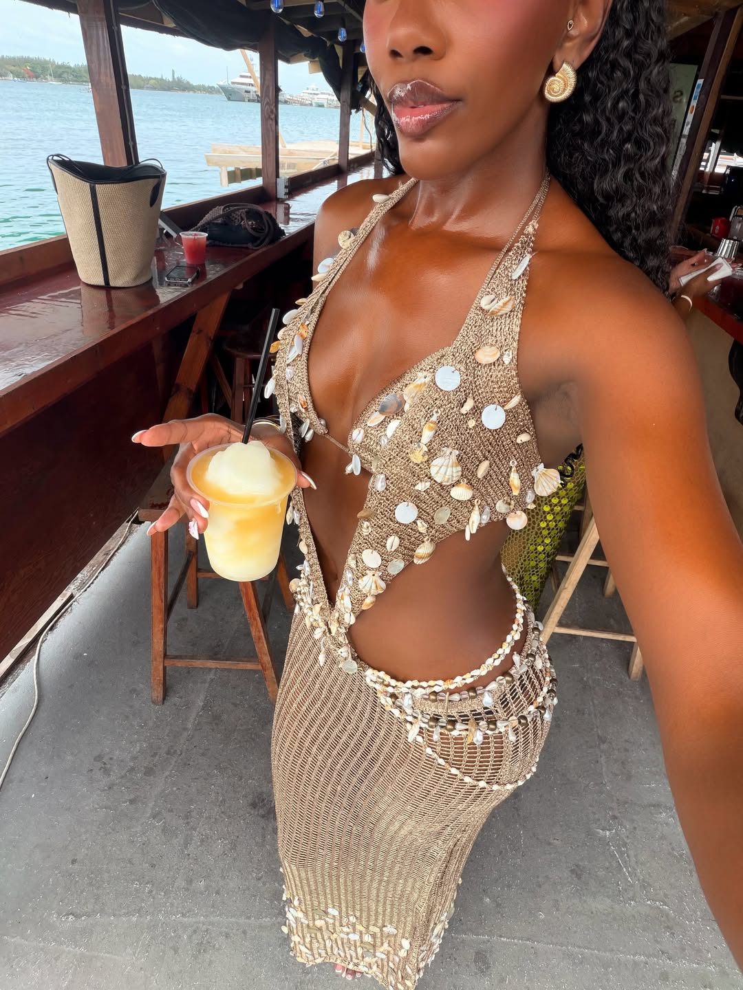 Backless Crochet Maxi Dress with Shells