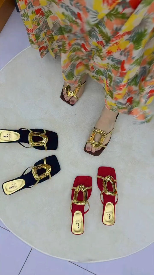 Square Thick Heel Thong Sandals