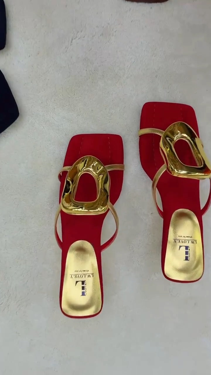 Square Thick Heel Thong Sandals