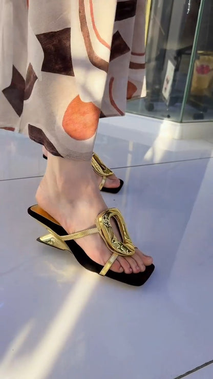 Square Thick Heel Thong Sandals