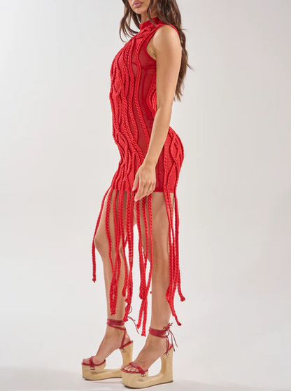 BRAIDED MINI DRESS IN RED