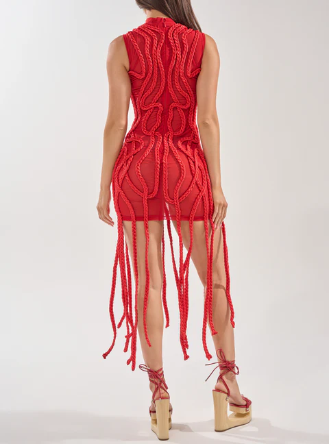 BRAIDED MINI DRESS IN RED
