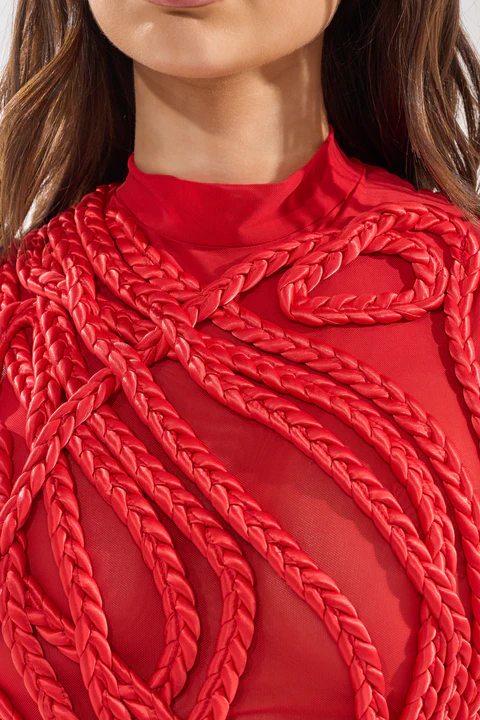 BRAIDED MINI DRESS IN RED