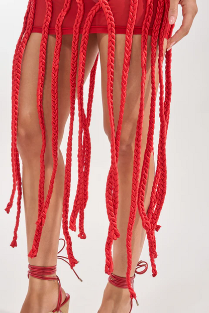 BRAIDED MINI DRESS IN RED