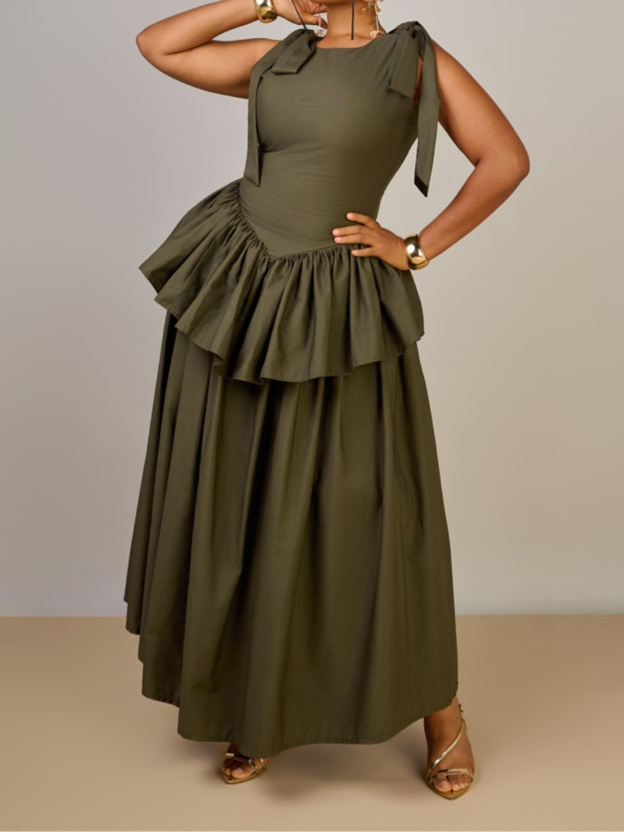 Sleeveless Waisted Ruffle Dress