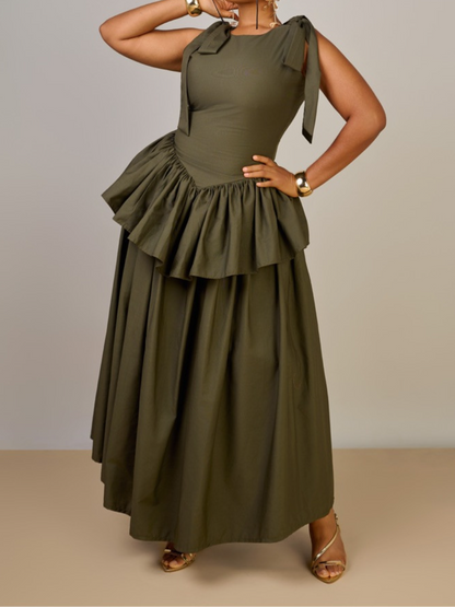 Sleeveless Waisted Ruffle Dress