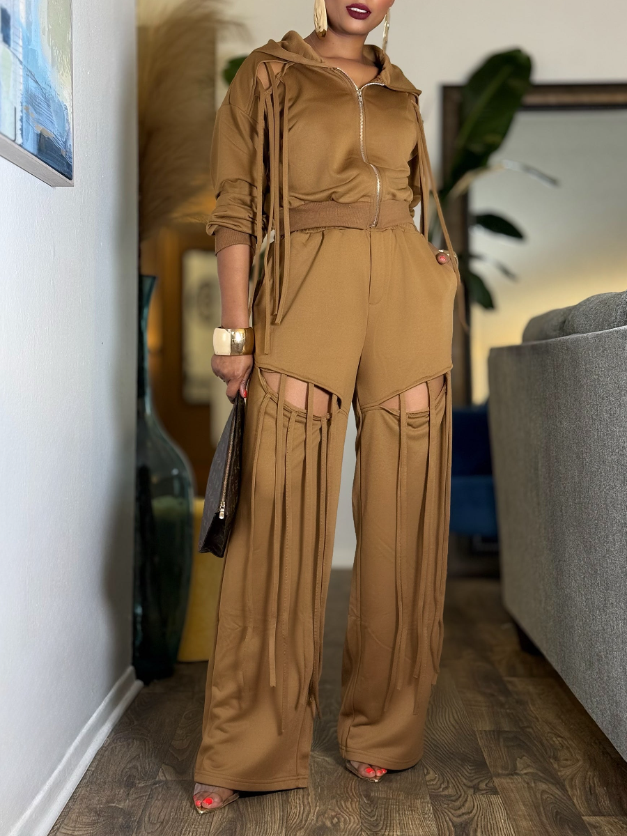 Cutout Detail And Long Tassel Design Sport Set
