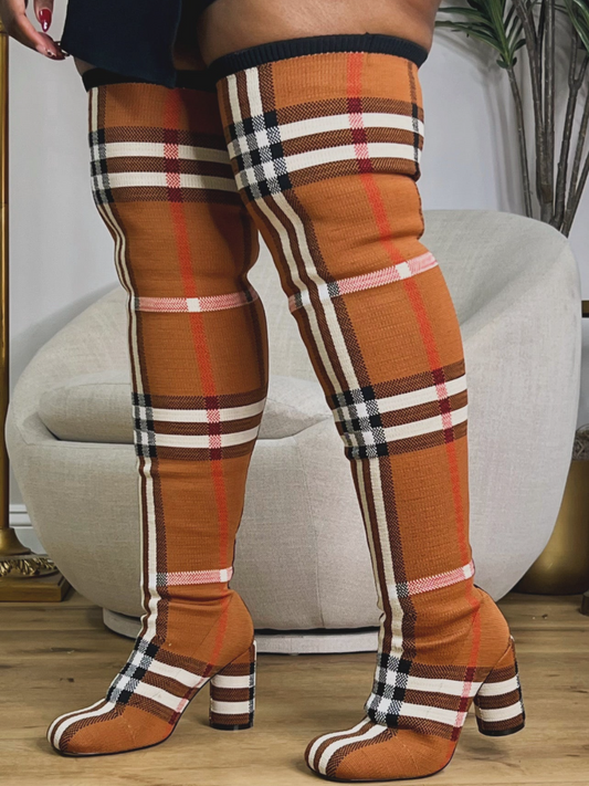 Check Wide Over-the-Knee Boots