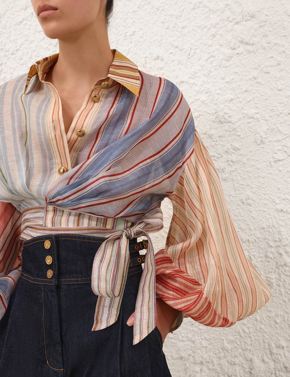 Silk-linen blend striped blouse