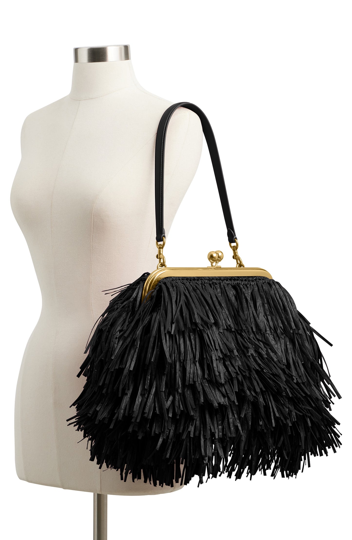 Kisslock Fringe Straw Frame Bag