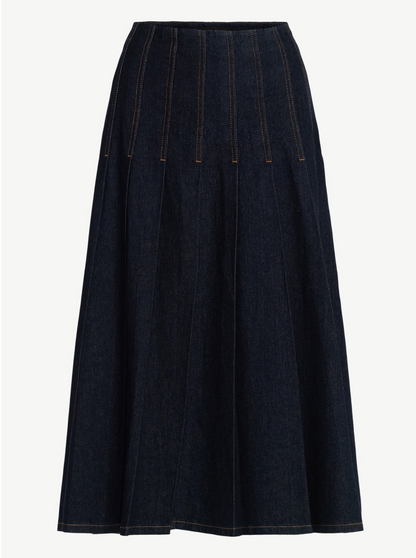 Pleated Denim Maxi Skirt
