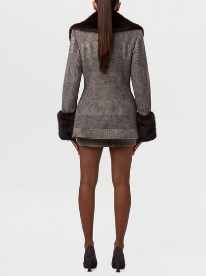 Houndstooth Detachable Faux Fur Jacket