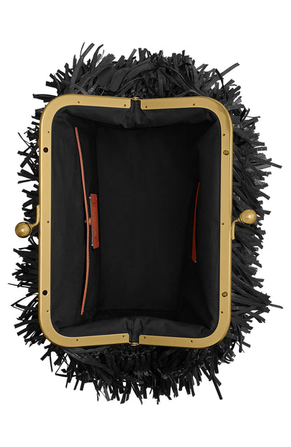 Kisslock Fringe Straw Frame Bag