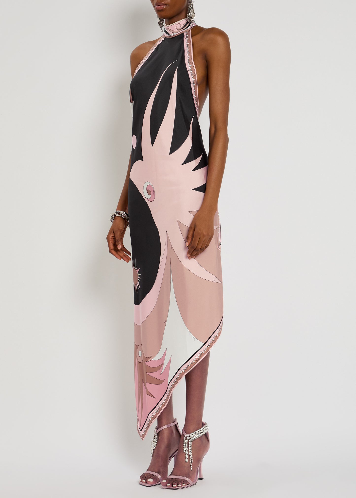 Printed silk-twill midi dress