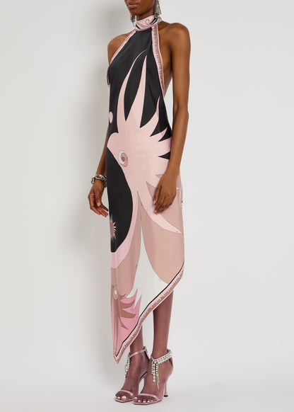 Printed silk-twill midi dress